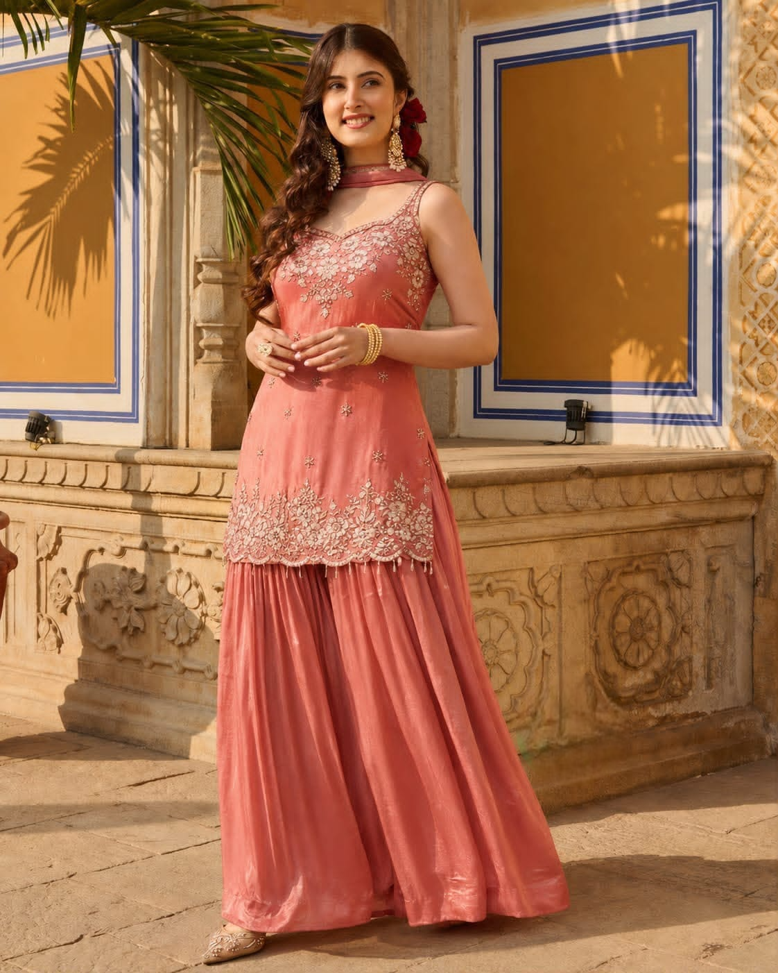 3-Piece Fancy Kurti with Palazzo & Dupatta